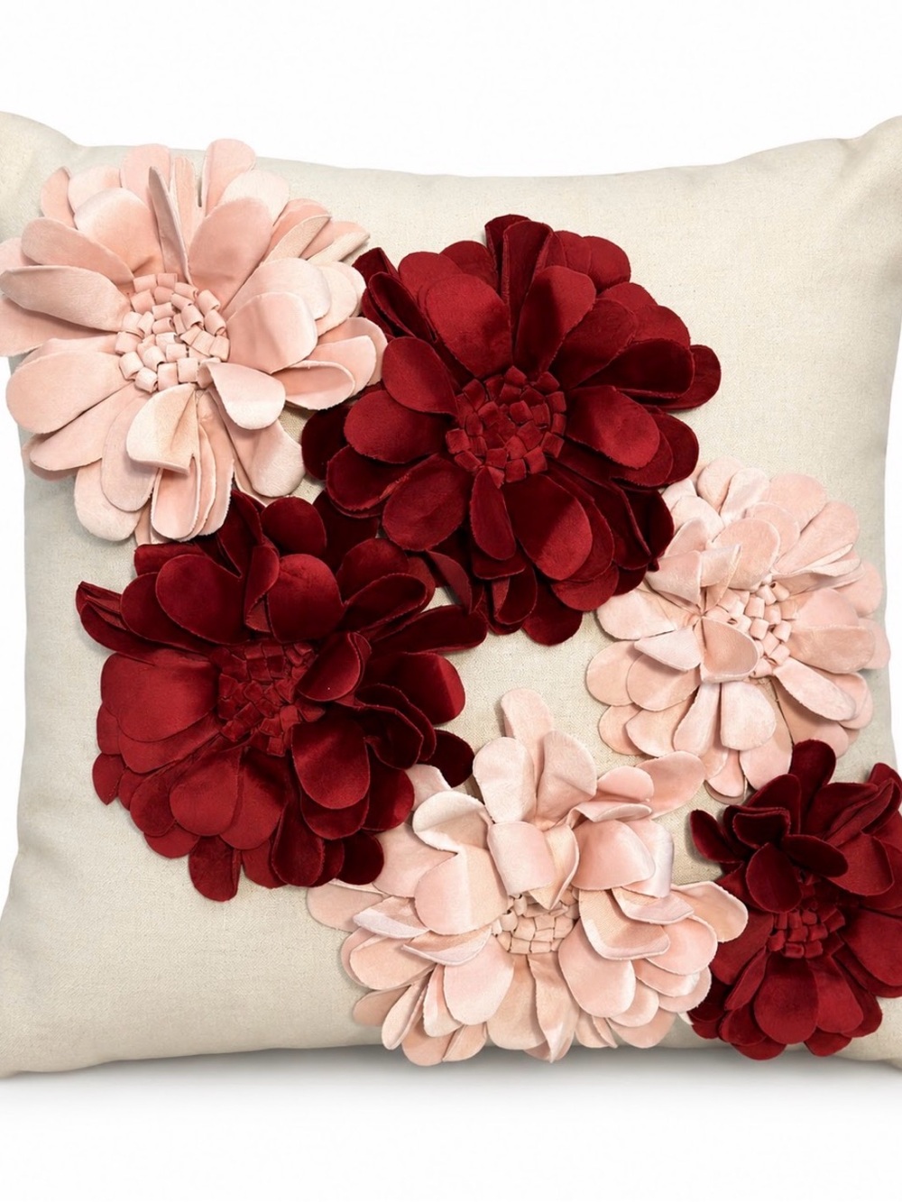 Velvet Floral Appliqué Accent Pillow in Blush and Burgundy